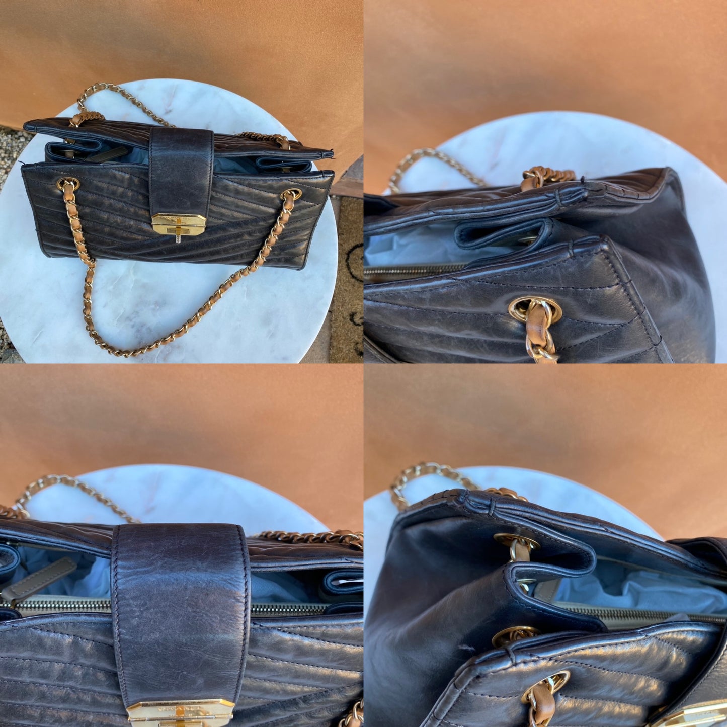 Chanel Vintage Chevron Leather Gabrielle Shoulder Bag