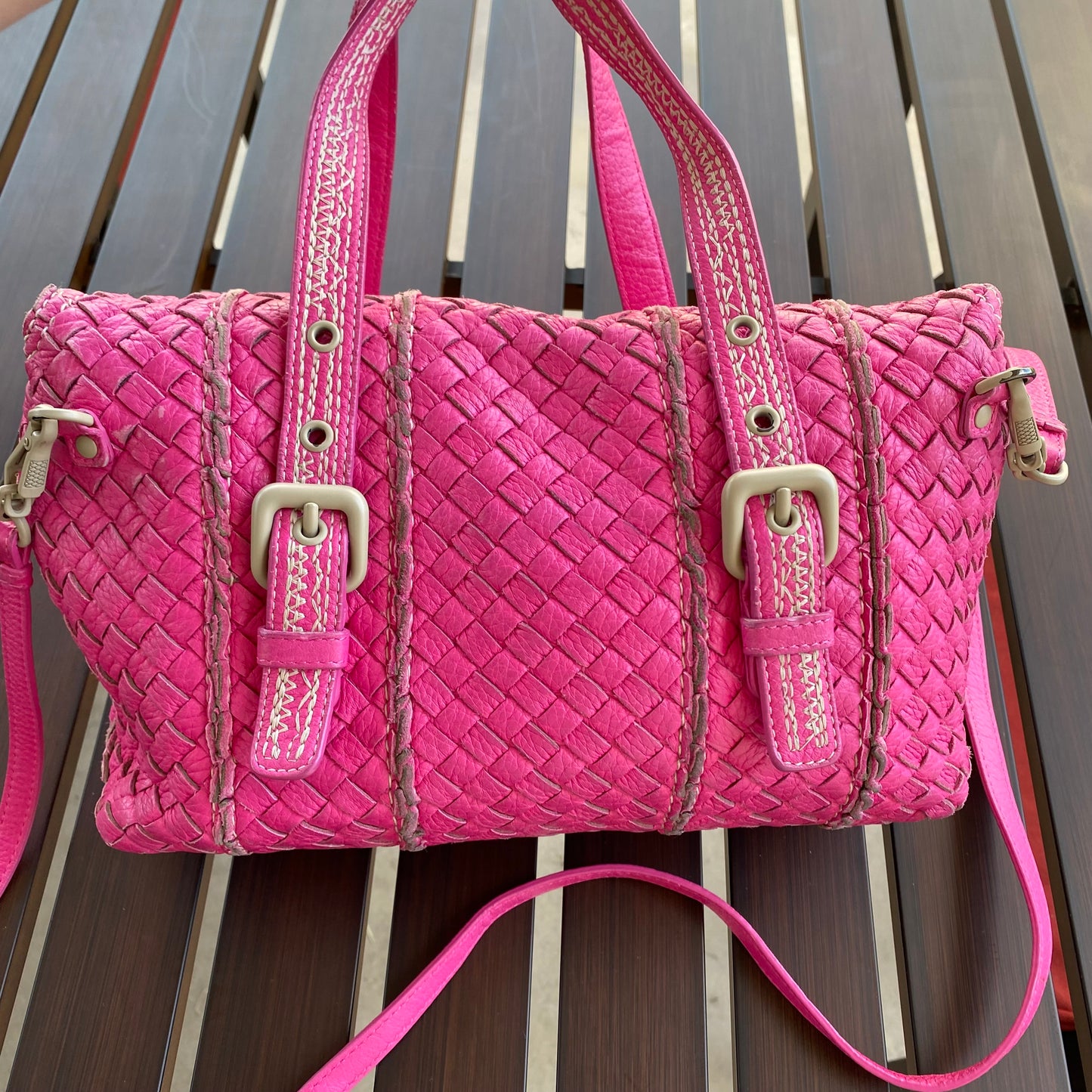 Bottega Veneta Intrecciato Vivo Cervo Woven Leather Satchel