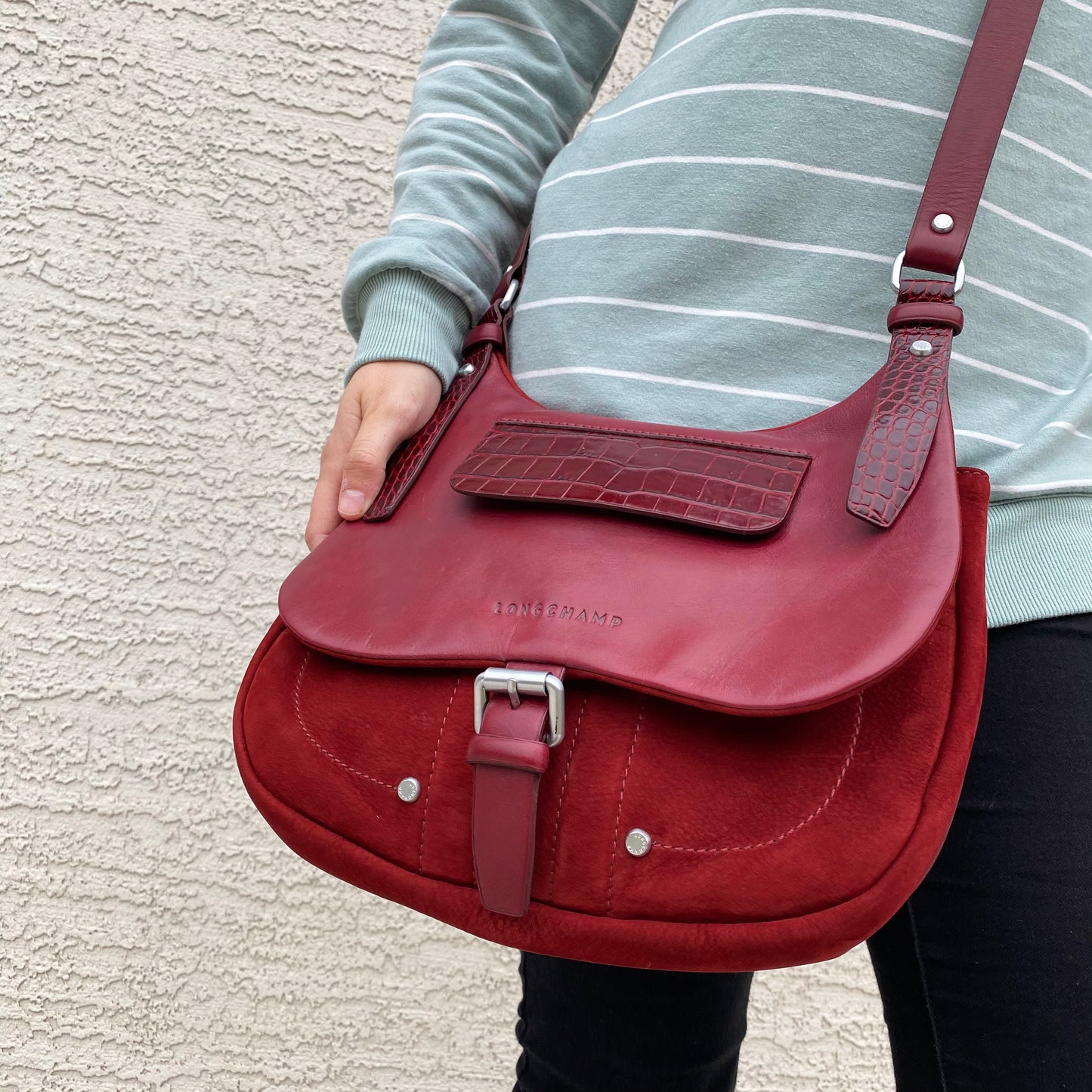 Longchamp Balzane Souple Leather Suede Crossbody