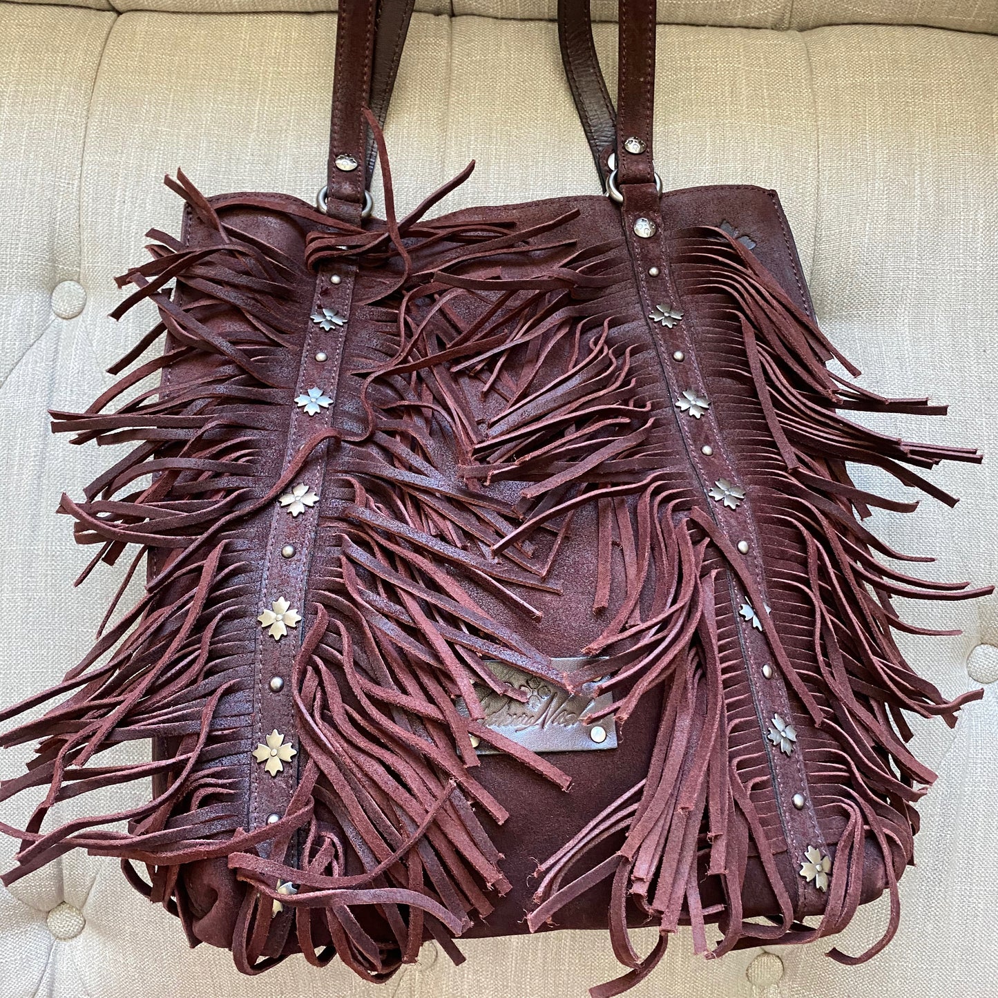 Patricia Nash Oil Burnished Suede Fringe Tote