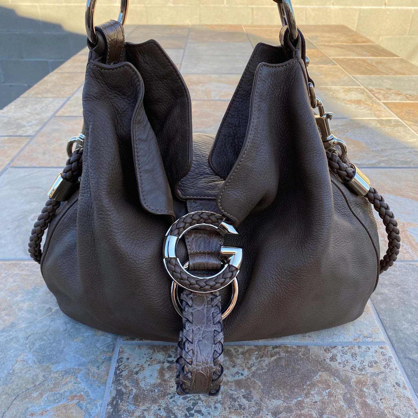 Gucci Europe Exclusive Alligator Trimmed G Wave Hobo