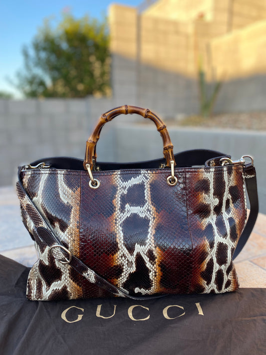 Gucci Large Bamboo Python Shopper Tote