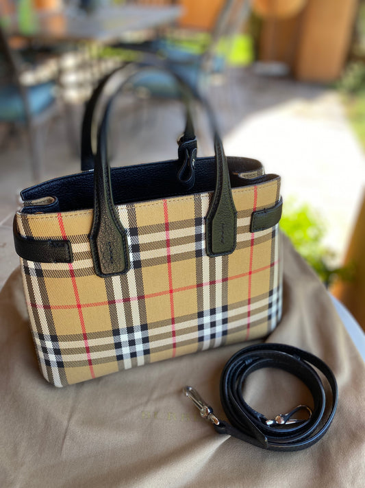 Burberry Small Banner Vintage Check and Leather Tote