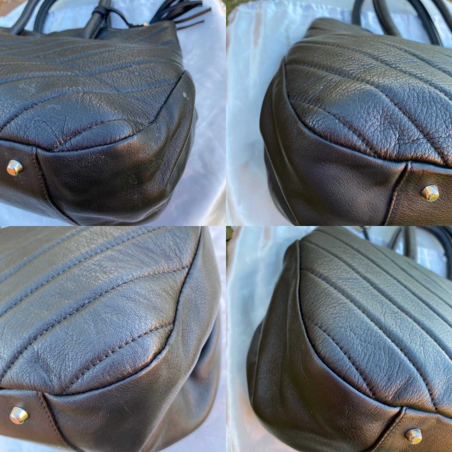 Furla Quilted Chevron Pattern Leather Satchel
