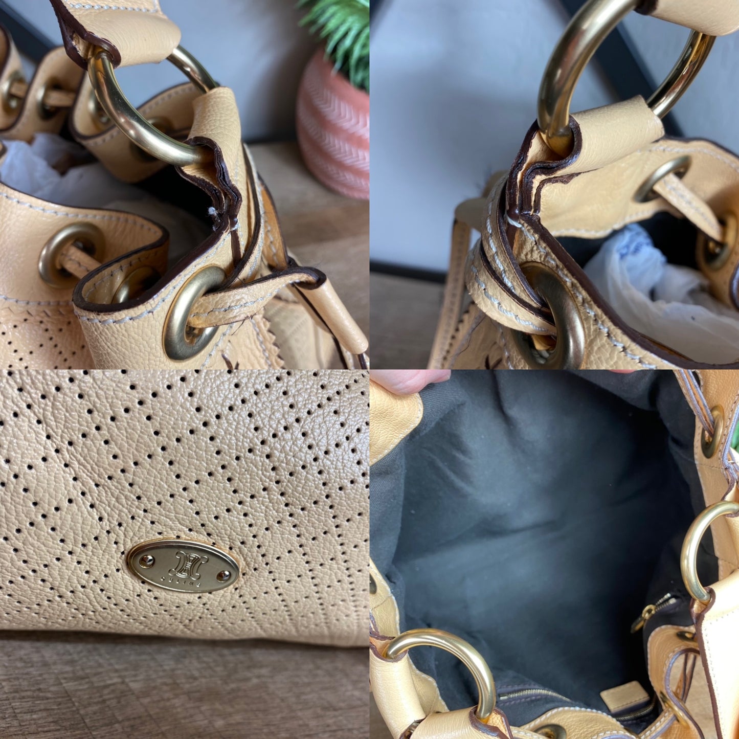 Celine Vintage Perforated Leather Bucket Bag