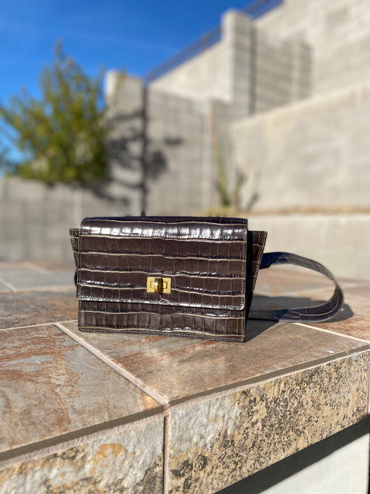 MaxMara Embossed Croc Leather Crossbody