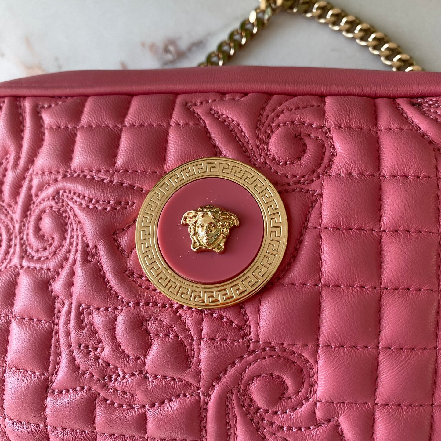 Versace Embroidered Quilted Leather Camera Bag