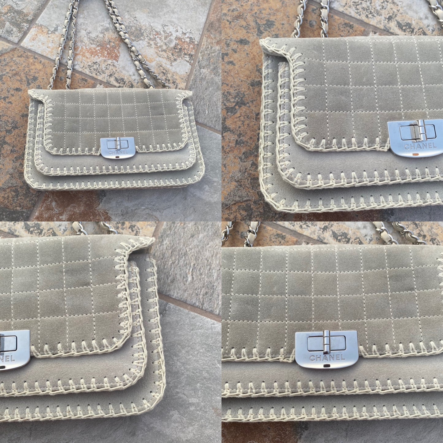 Chanel Suede Chocolate Bar Whipstitch Mademoiselle Flap Bag