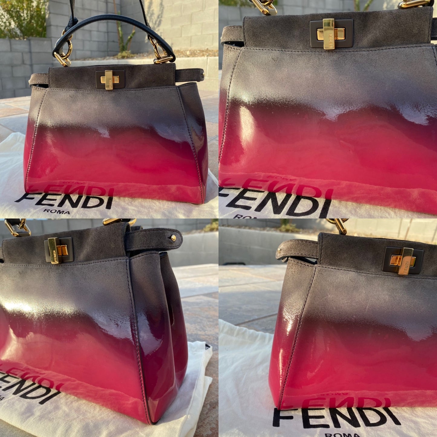 Fendi Suede Patent Calfskin Ombre Mini Peekaboo Satchel