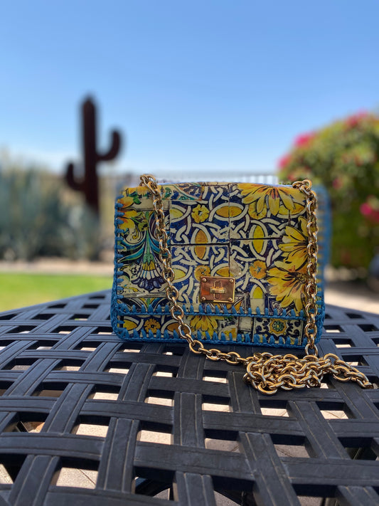 Dolce & Gabbana Majolica Tile Raffia Shoulder Bag