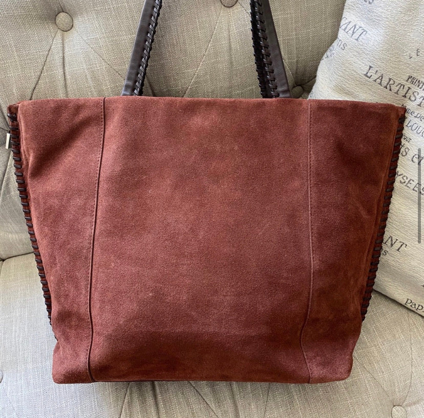 All Saints Fleur De Lis Suede Leather Tote