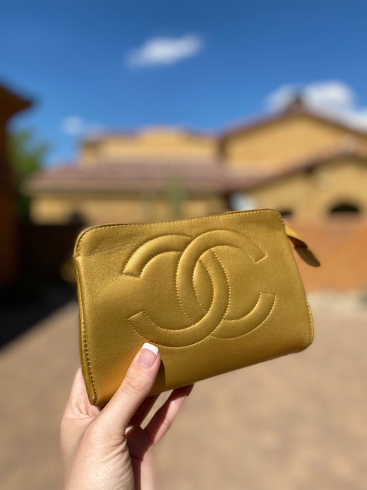 Chanel Gold Lambskin Timeless CC Cosmetic Pouch