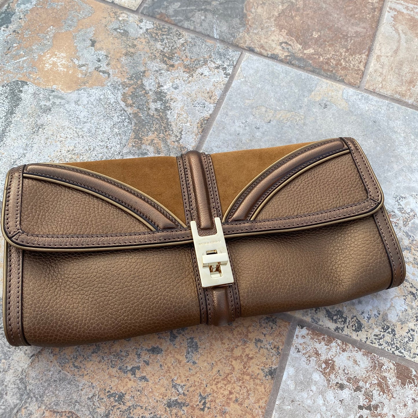 Burberry Leather Metallic Color Block Ambrose Clutch