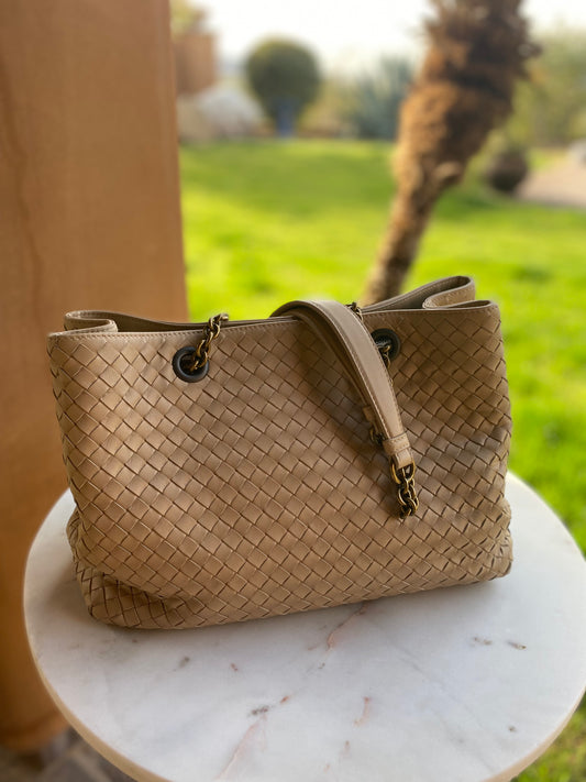 Bottega Veneta Intrecciato Double Chain Tote Shoulder Bag