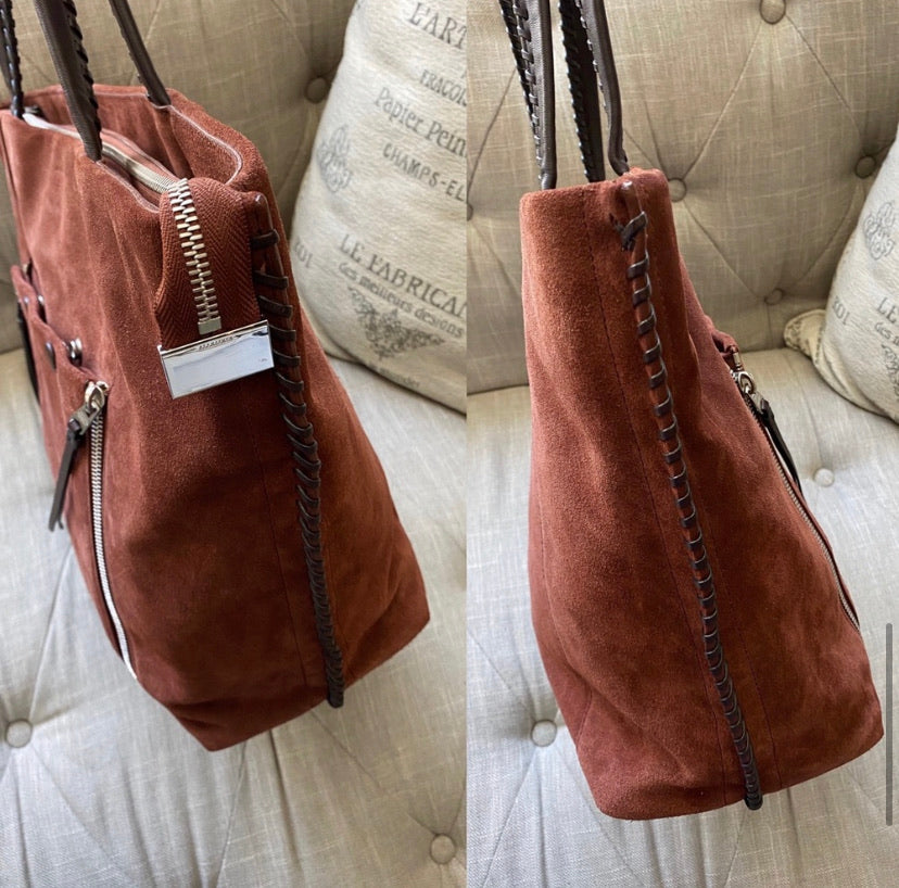 All Saints Fleur De Lis Suede Leather Tote