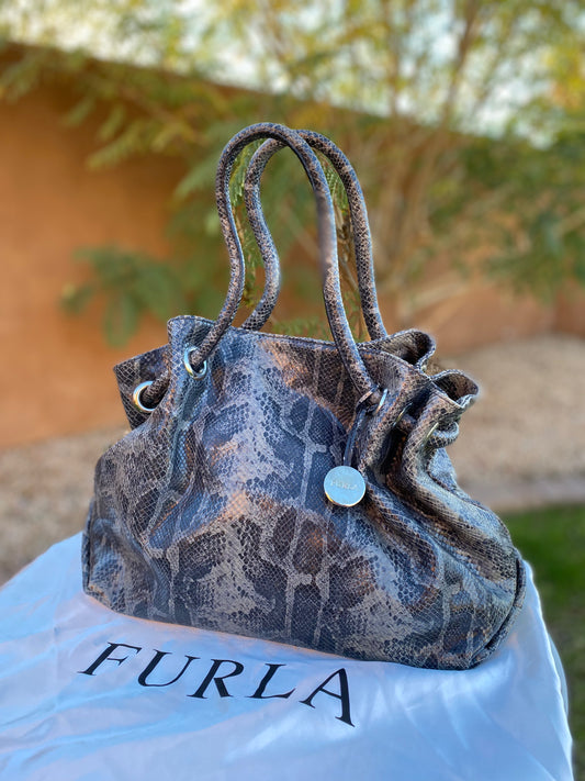 Furla Snakeskin Embossed Leather Bag