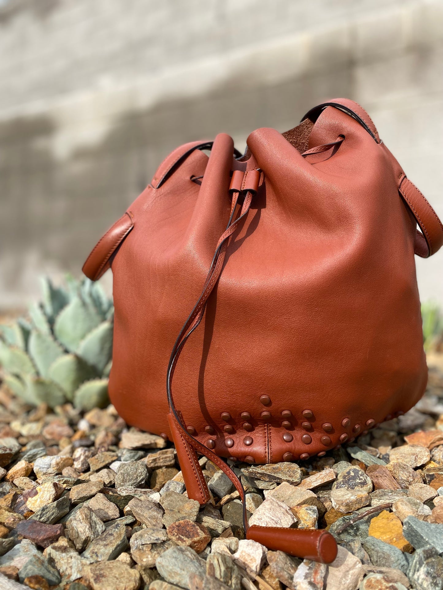 Tod's Secchiello Gommini Cognac Leather Bucket Bag