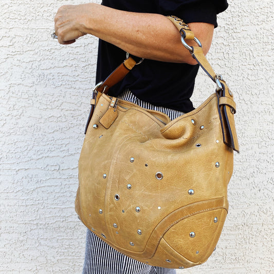 Coach Soho Tan Studded Nubuck Hobo Shoulder Bag