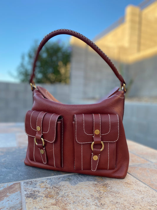 Celine Triomphe Leather Fold Over Hobo