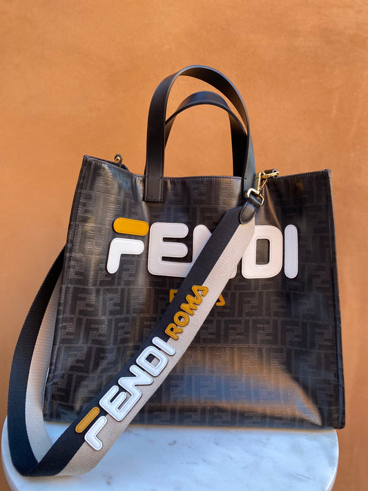 Fendi Mania Logo Shopper Zucca Coated Canvas Tote