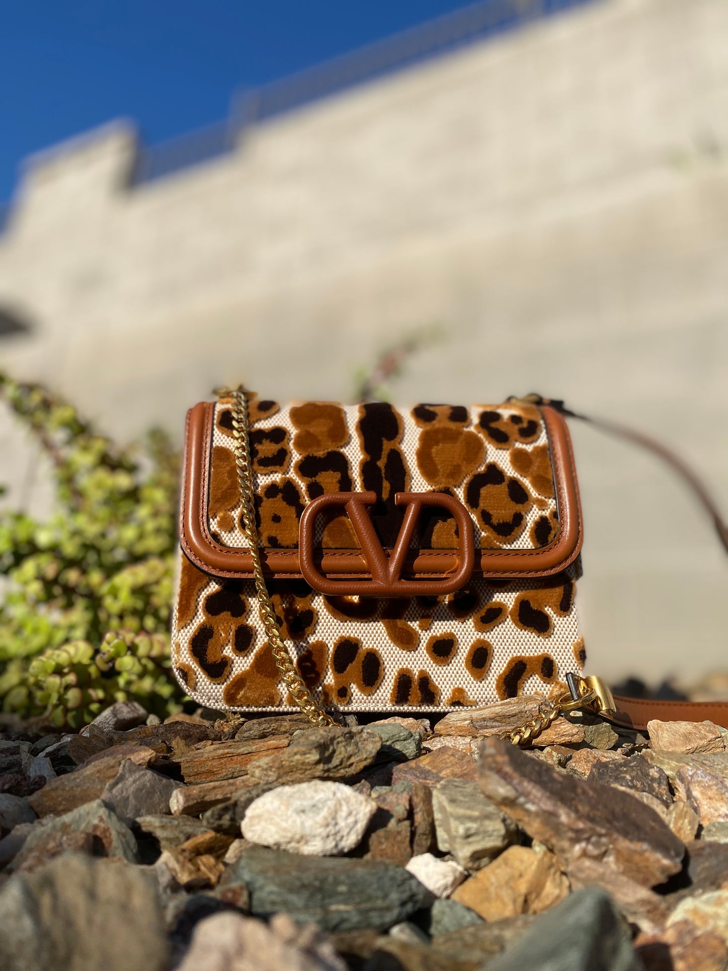 Valentino Garavani Small V-Sling Leopard Spot Shoulder Bag